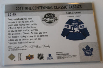 Nazem Kadri 2017-18 SP Game Used Edition - 2017 NHL Centennial Classic Fabrics - Jersey Card