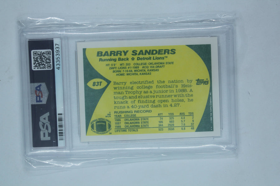Barry Sanders 1989 Topps Traded Rookie Card - PSA 9