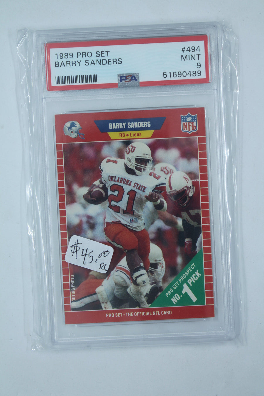 Barry Sanders Autographed Oklahoma State 1989 Pro Set Rookie Card