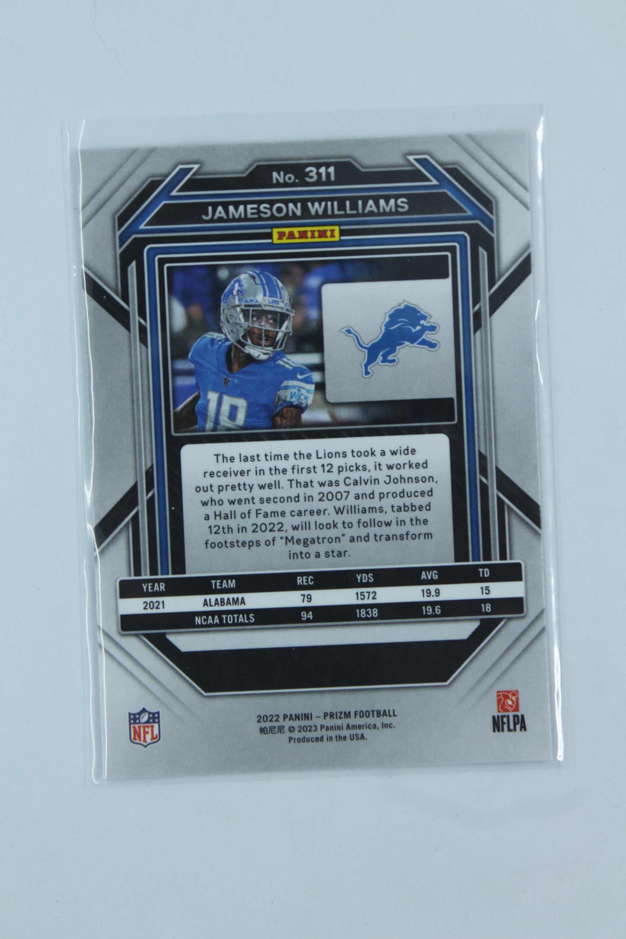 Jameson Williams 2022 Panini Prizm Rookies -  Rookie Card