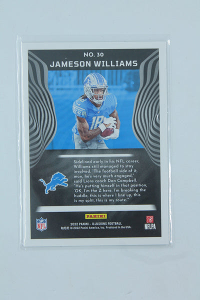 Jameson Williams 2022 Panini Illusions Trophy Collection Emerald Rookie Card