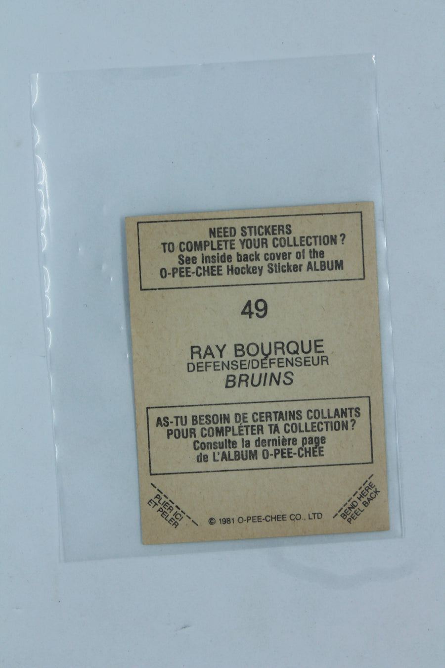 Ray Bourque 1981-82 O-Pee-Chee Album Stickers - [Base] #49