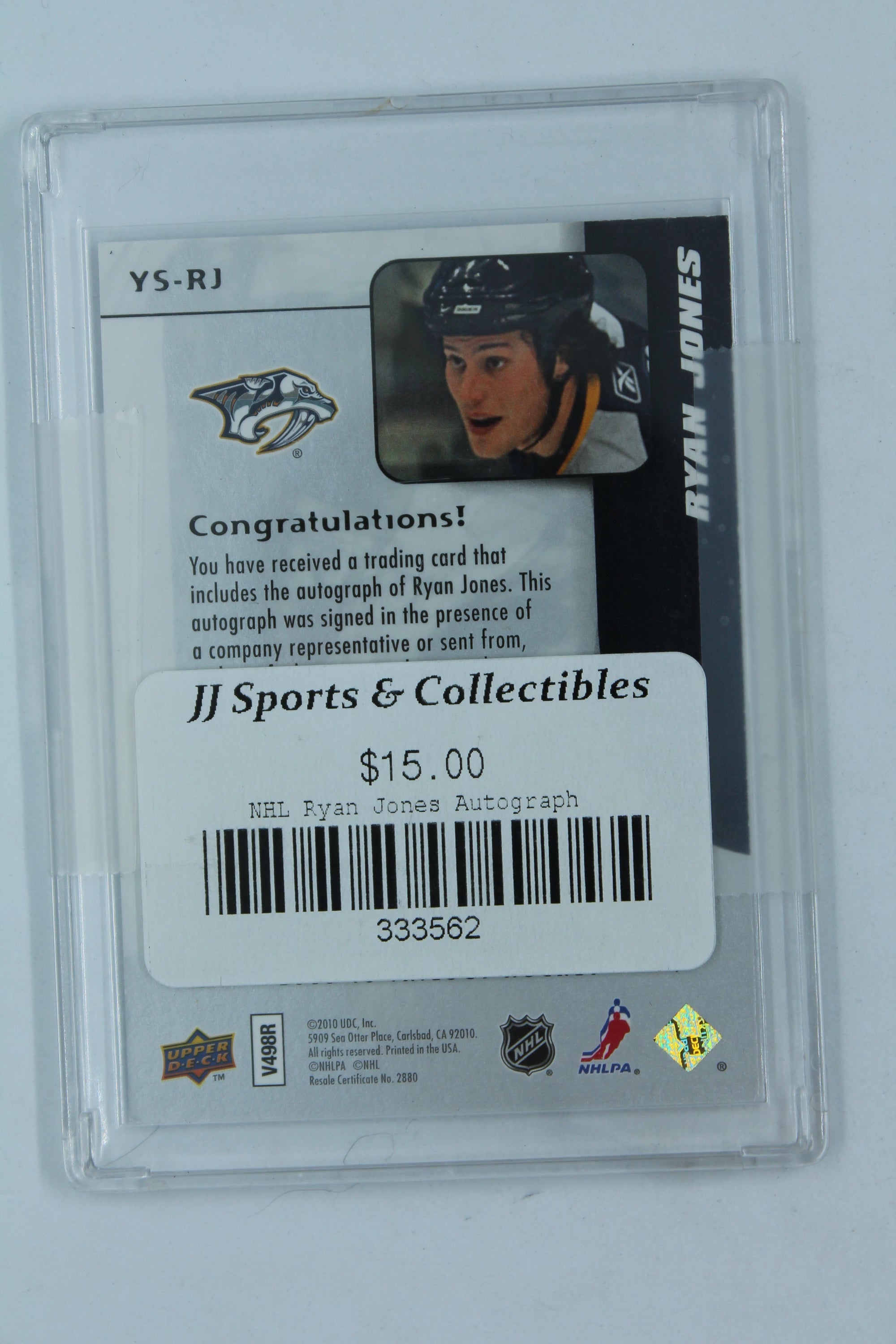 Ryan Jones  2009-10 Upper Deck Trilogy - Young Star Scripts #YS-RJ Autographed Card