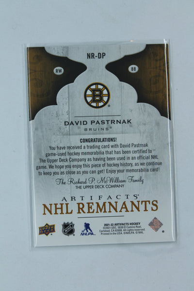 David Pastrnak 2021-22 Upper Deck Artifacts - NHL Remnants #NR-DP Jersey Card