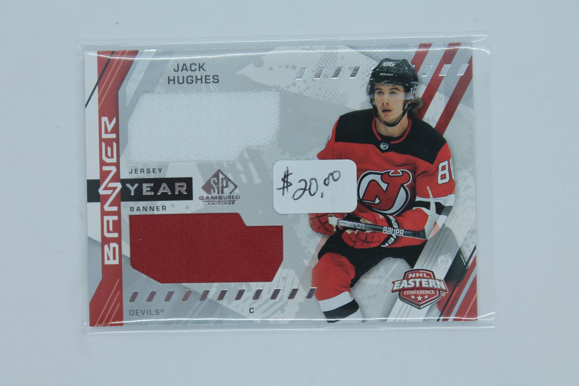 Jack Hughes 2021-22 Upper Deck SP Game Used - 2021 NHL Eastern Conference Banner Year Jersey Relics #BYA-JH