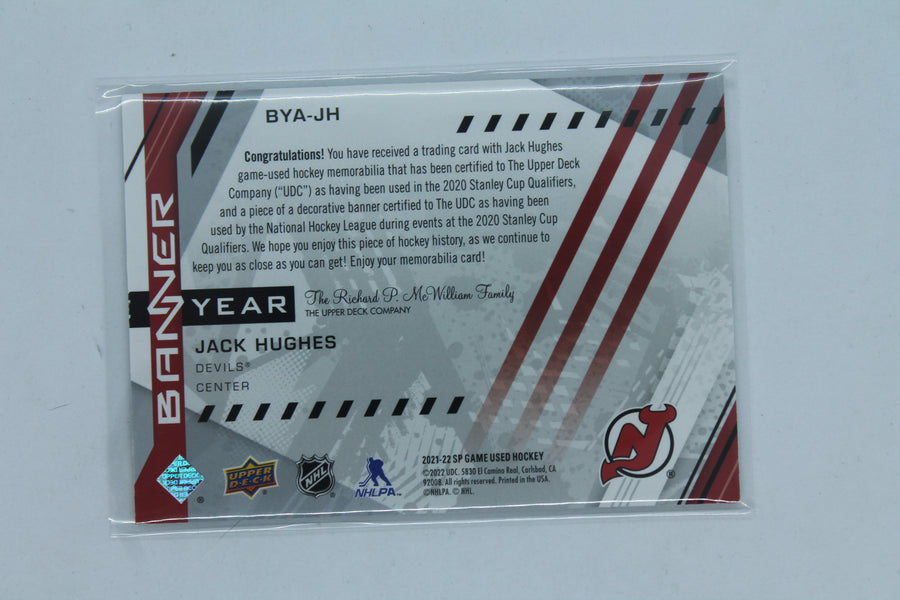 Jack Hughes 2021-22 Upper Deck SP Game Used - 2021 NHL Eastern Conference Banner Year Jersey Relics #BYA-JH