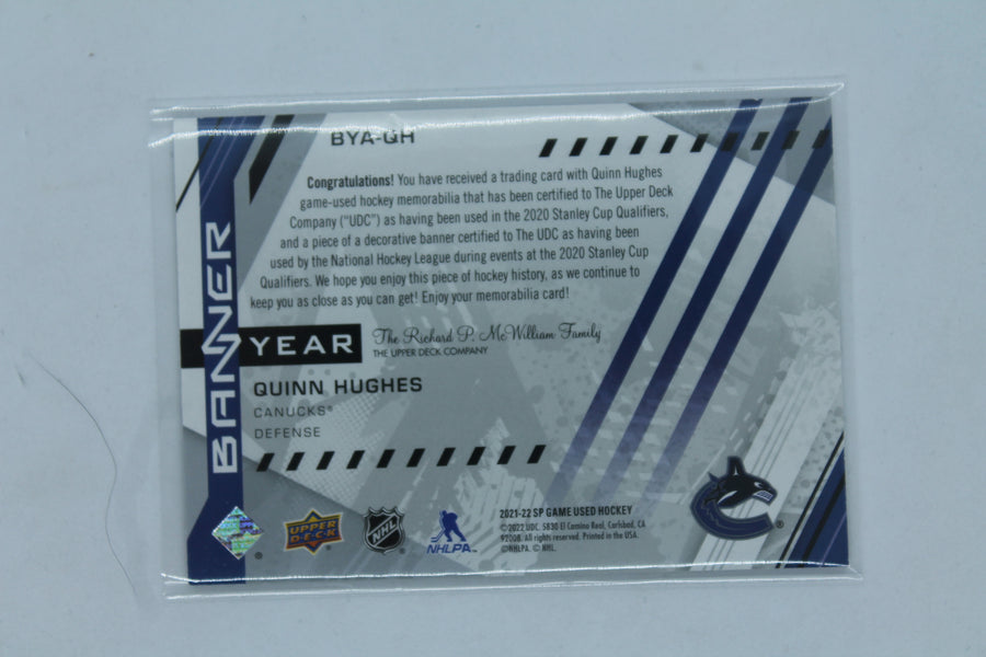 Quinn Hughes 2021-22 Upper Deck SP Game Used - 2021 NHL Eastern Conference Banner Year Jersey Relics #BYA-QH