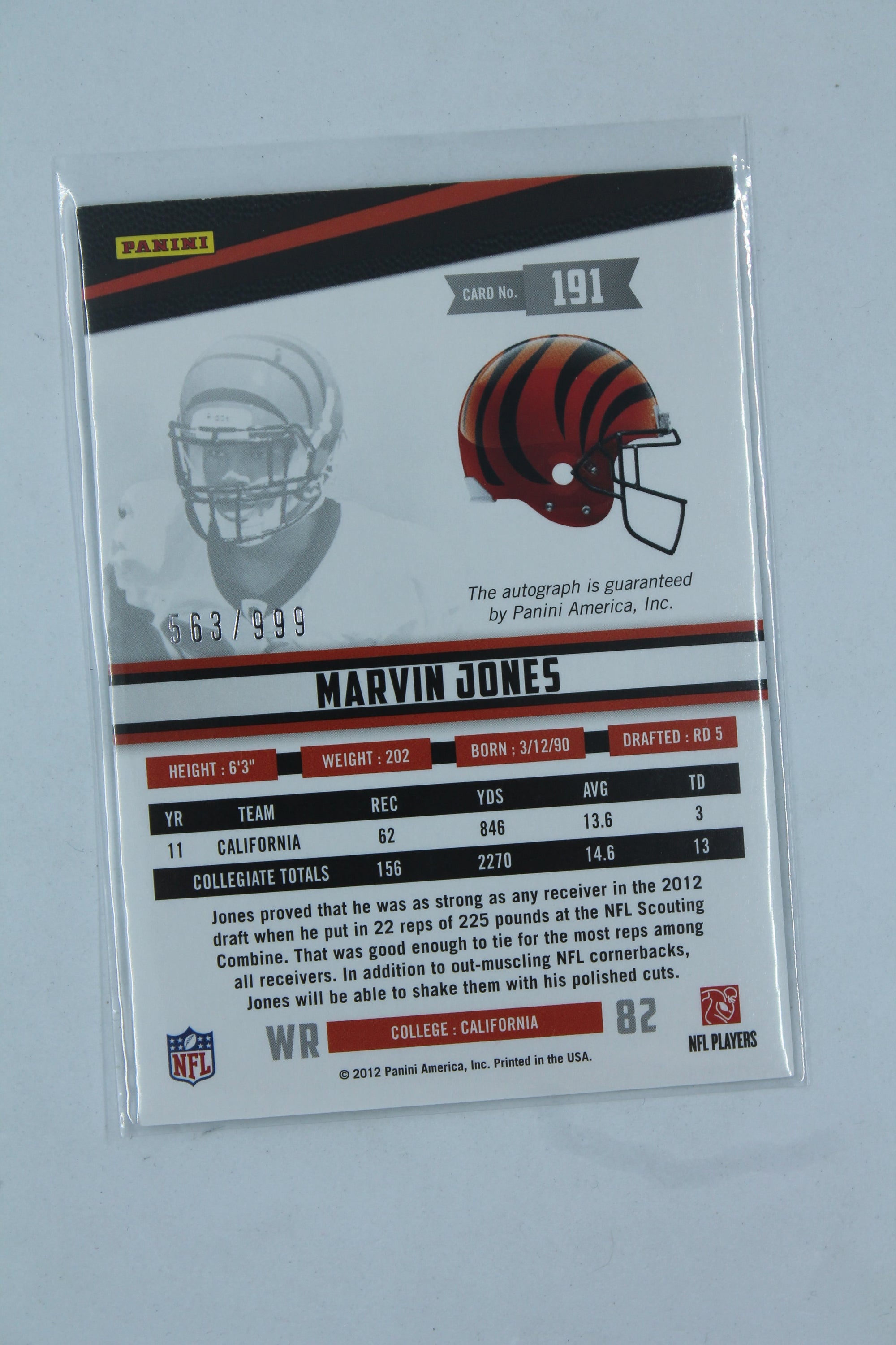Marvin Jones 2012 Panini Rookies & Stars - Signatures Rookie -  Rookie Card #563/999
