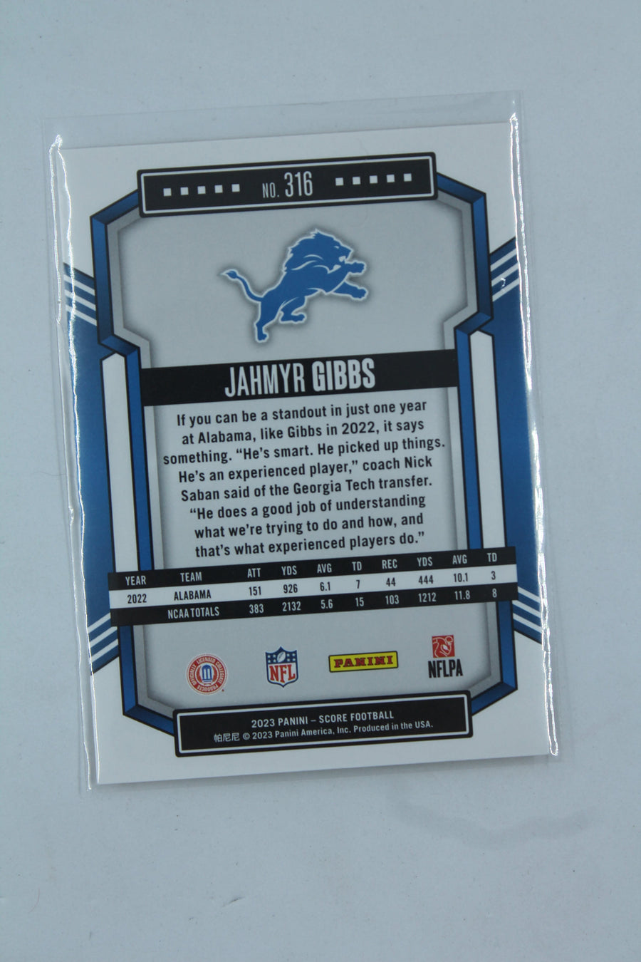Jahmyr Gibbs 2023 Score Gold Rookies - Rookie Card