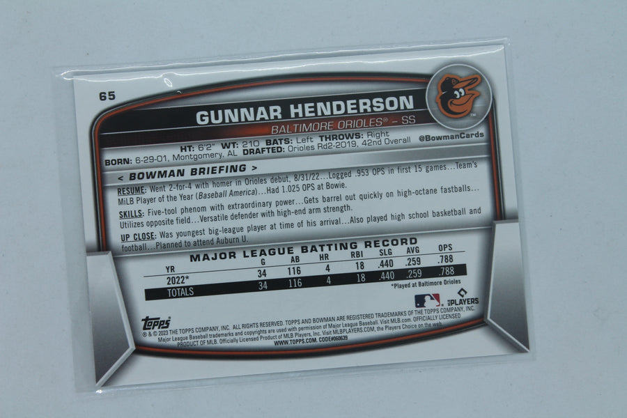 Gunnar Henderson 2023 Bowman Rookie Card