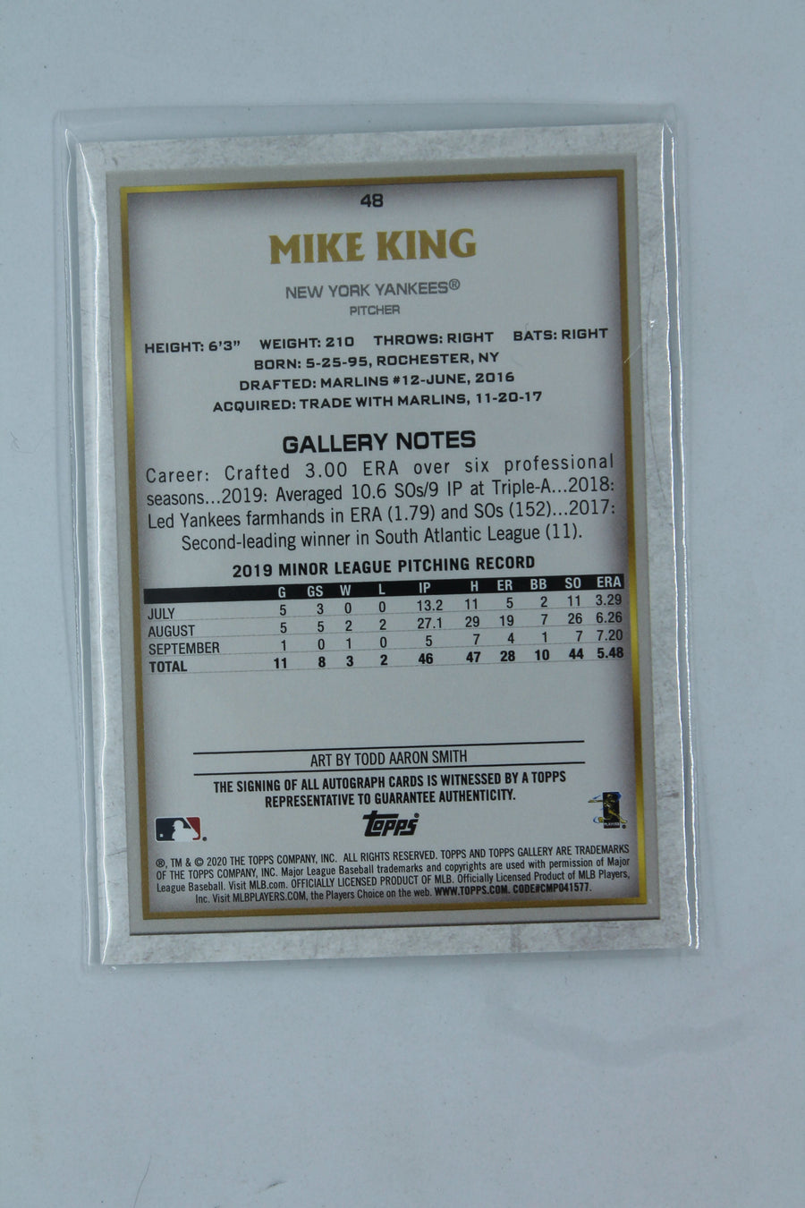 Mike King 2020 Topps Gallery - Autographs Rookie Card