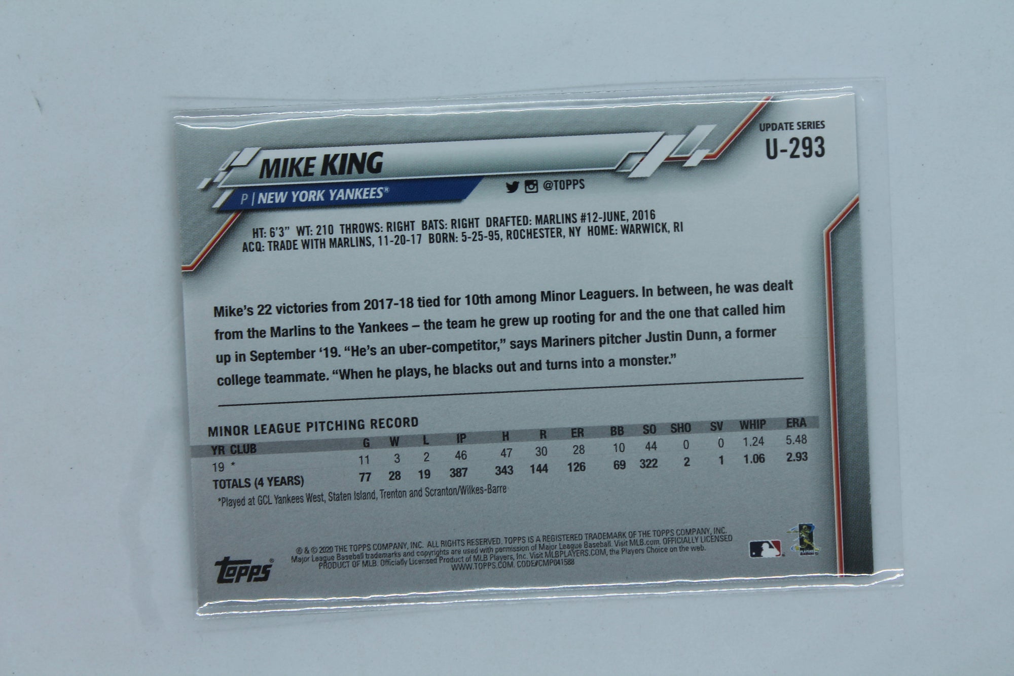 Mike King 2020 Topps Update Series Rainbow Foil Rookie Card