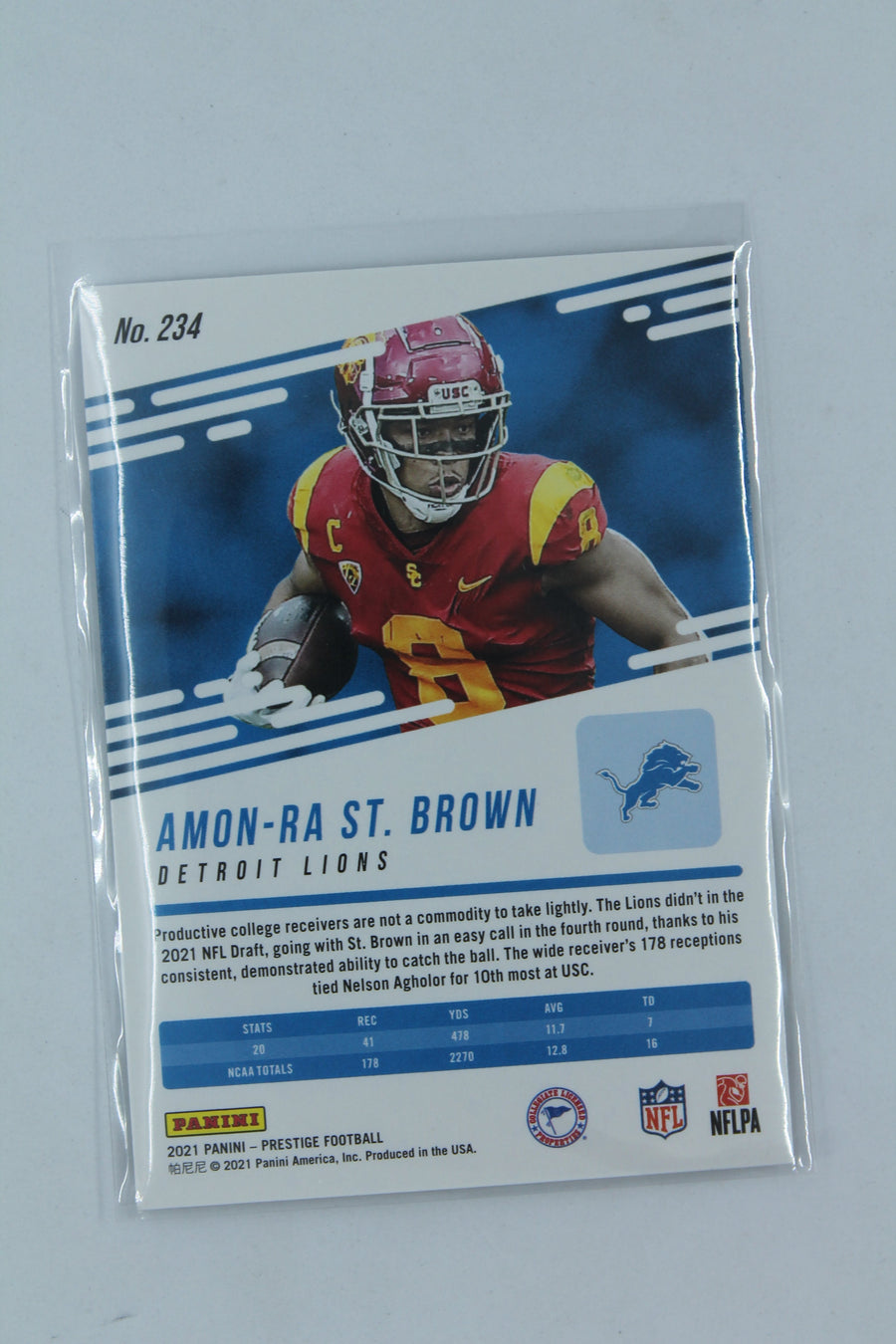 Amon-Ra St. Brown 2021 Panini Prestige Xtra Points Astral Rookie Card