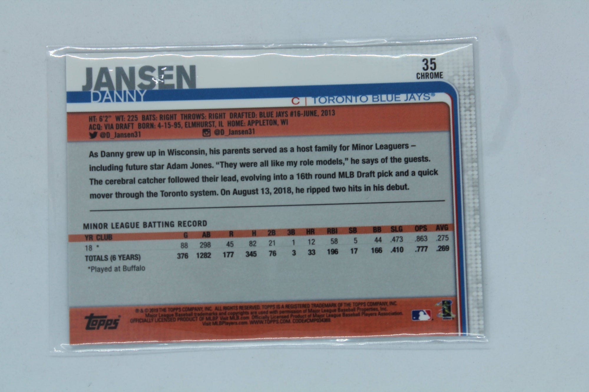 Danny Jansen 2019 Topps Chrome Rookie Card