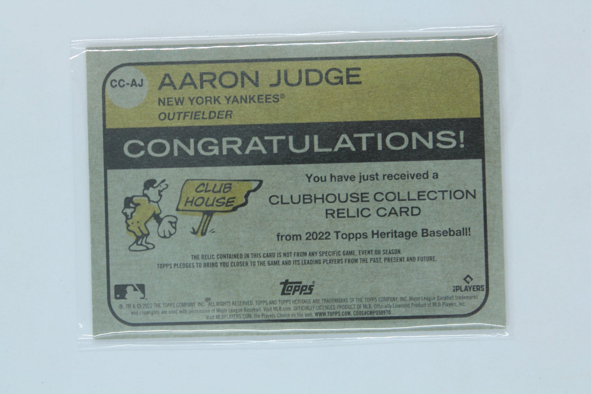 Aaron Judge 2022 Topps Heritage - Clubhouse Collection Relics #CC-AJ Jersey Card