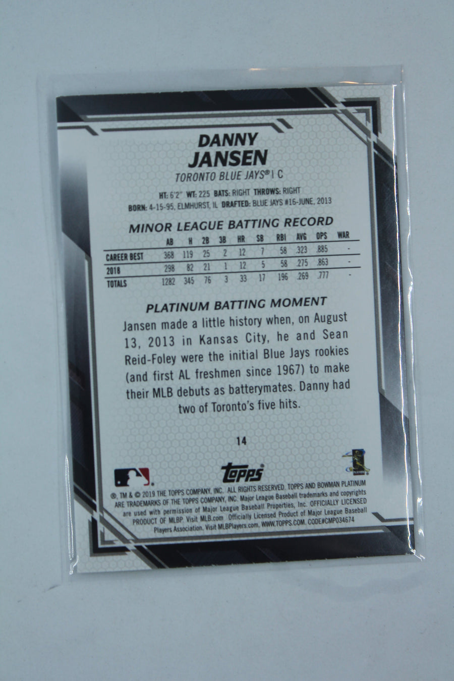 Danny Jansen 2019 Bowman Platinum Rookie Card