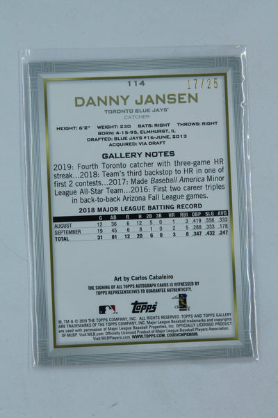 Danny Jansen 2019 Topps Gallery - Orange Autographs Rookie Card #17/25