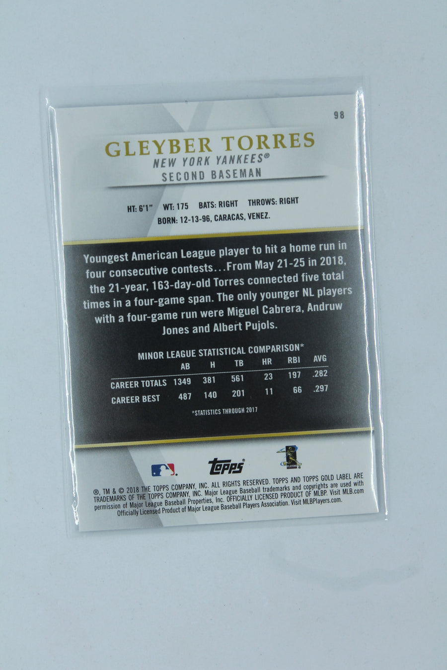 Gleyber Torres 2018 Topps Gold Label Rookie Card