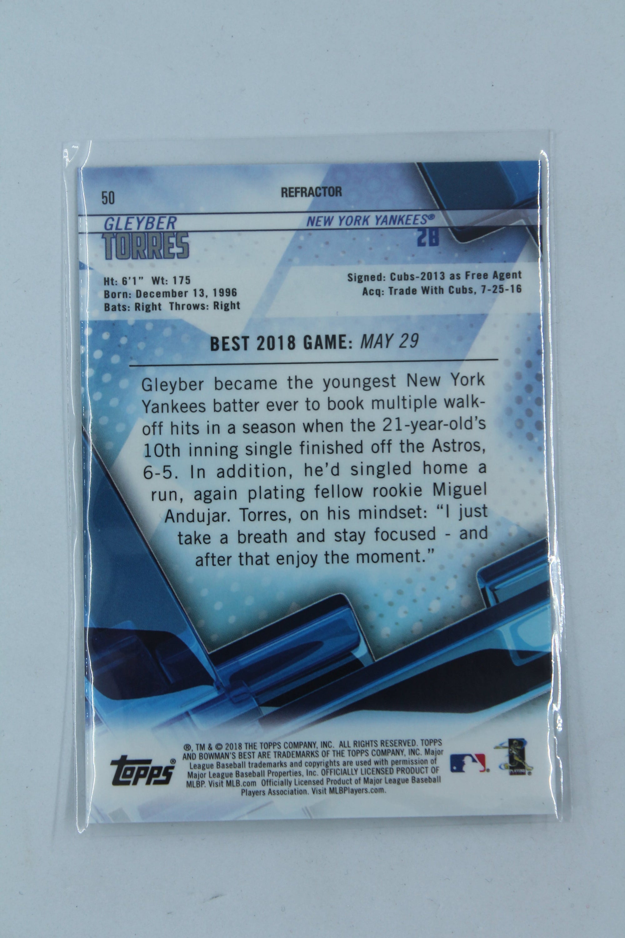 Gleyber Torres 2018 Bowman's Best Refractor Rookie Card