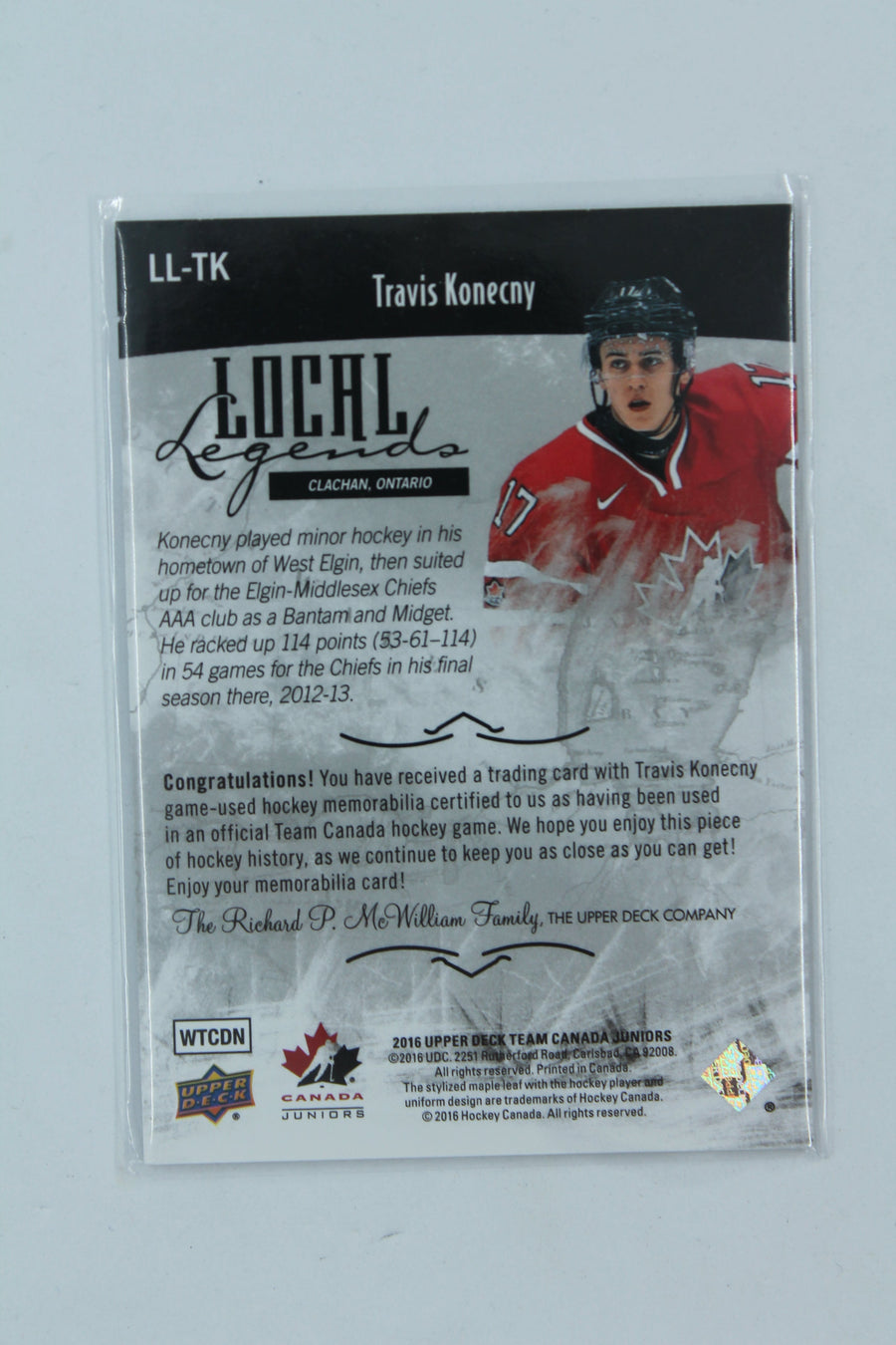 Travis Konecny 2016 Upper Deck Team Canada Juniors - Local Legends Relics #LL-TK Jersey Card