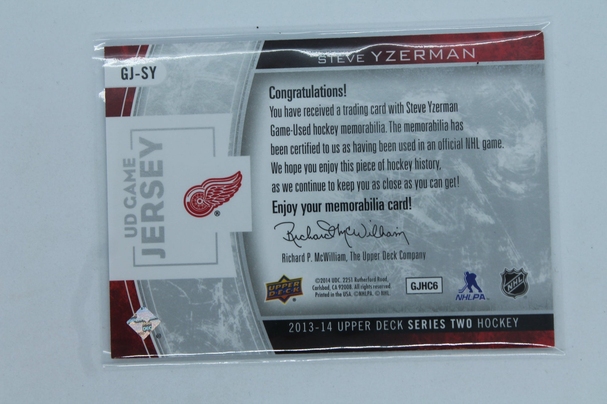 Steve Yzerman 2013-14 Upper Deck - UD Game Jersey Series 2 #GJ-SY - HOF