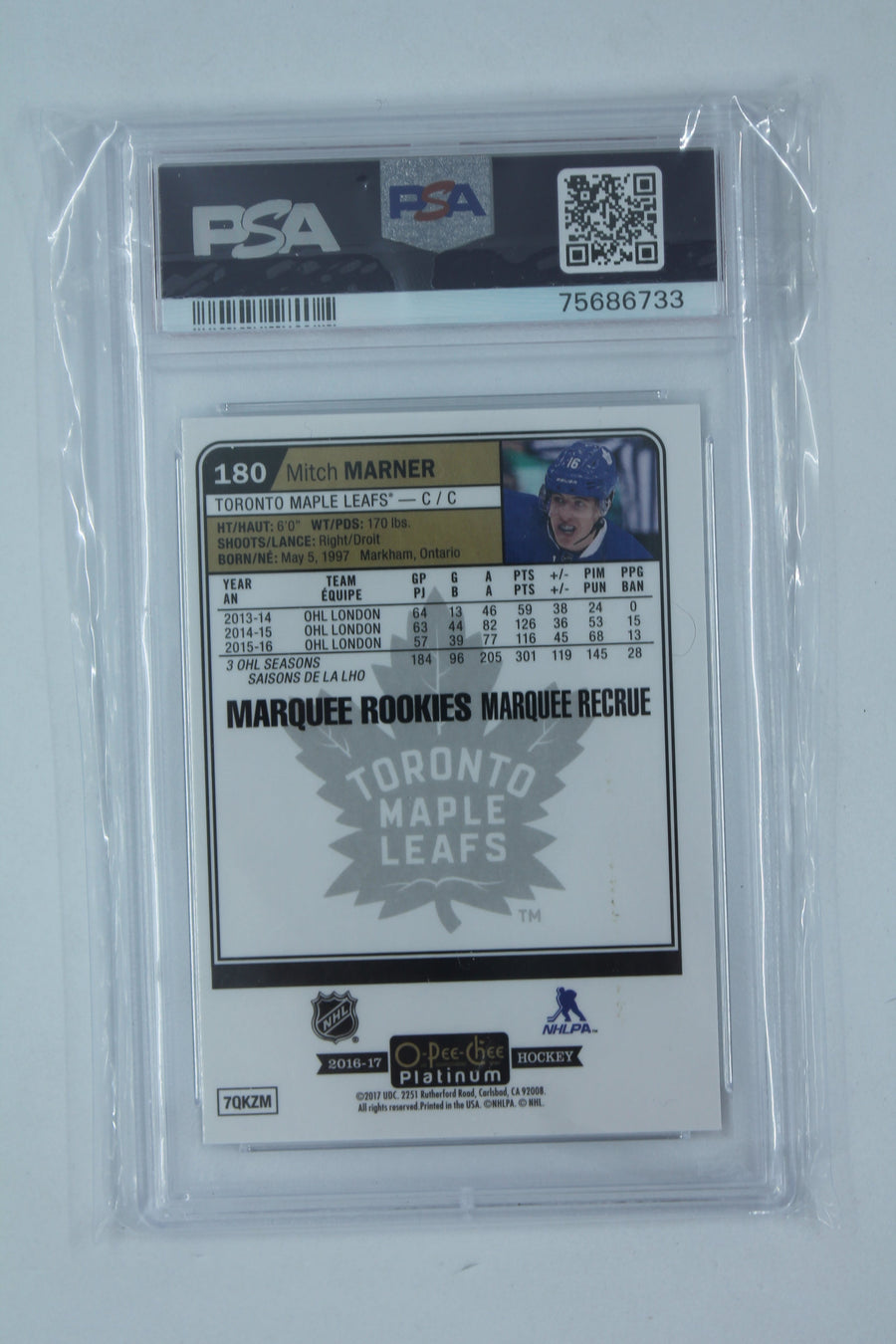 Mitch Marner 2016-17 O-Pee-Chee Platinum Marquee Rookies Rookie Card PSA 8