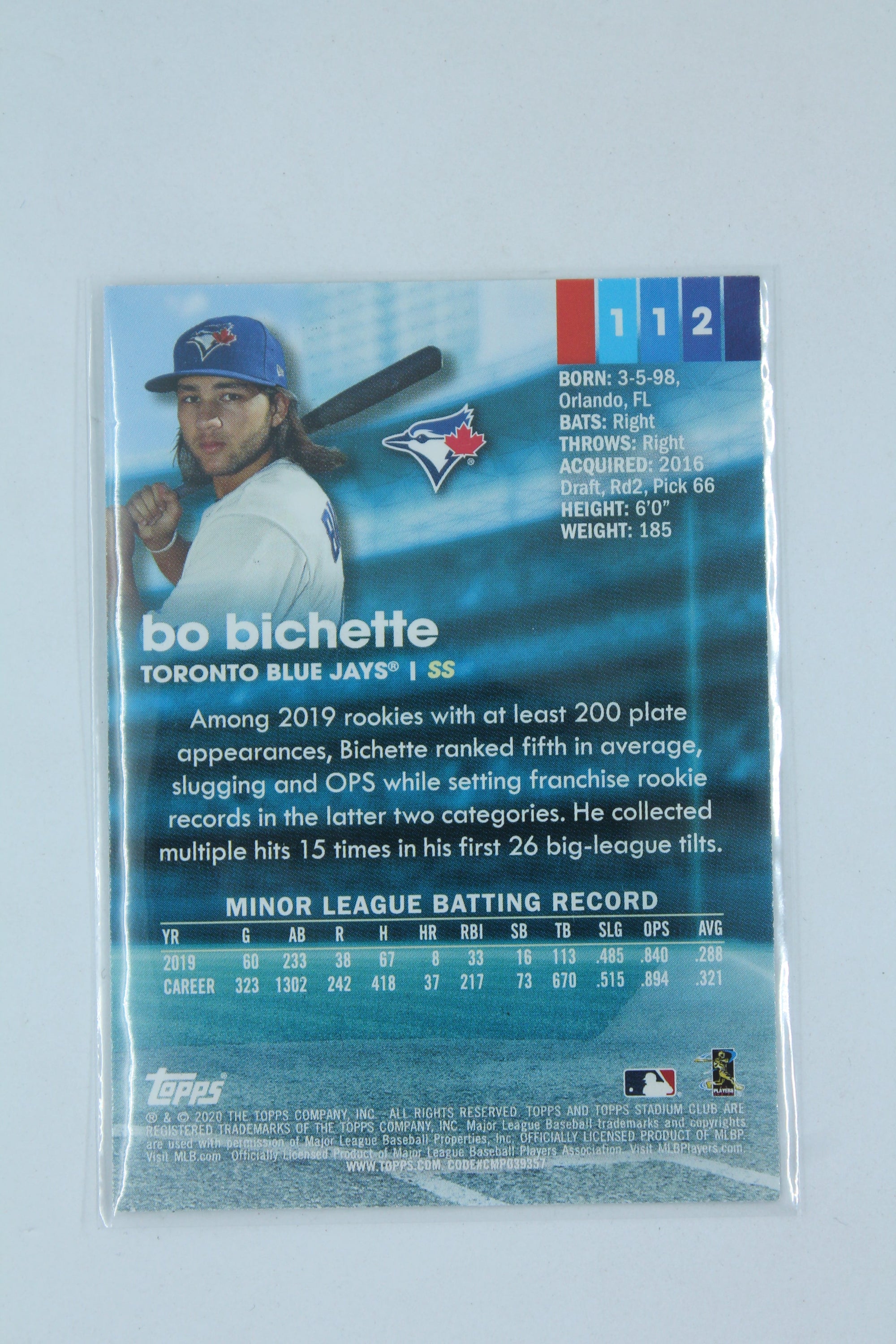 Bo Bichette 2020 Topps Stadium Club Rookie Card