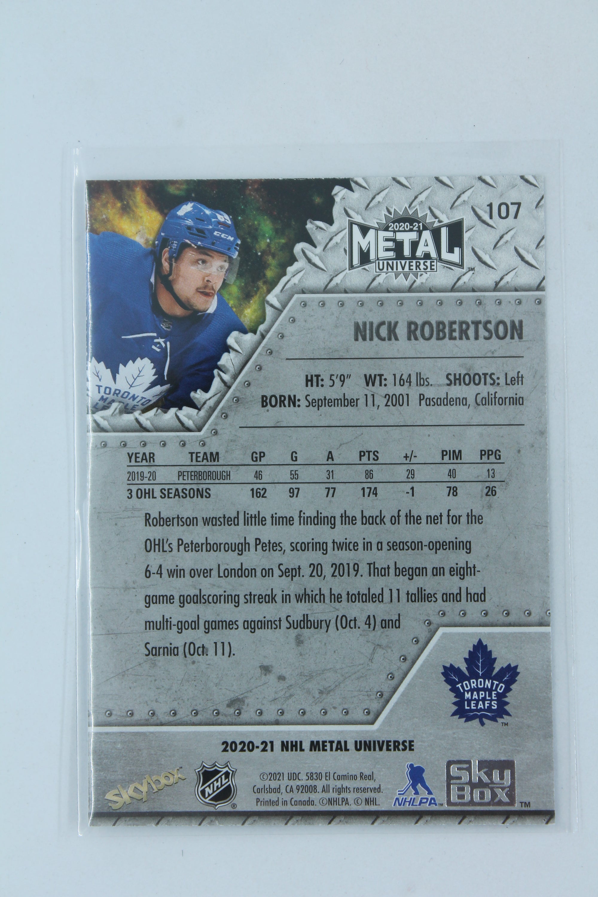 Nick Robertson 2020-21 Skybox Metal Universe Rookie Card