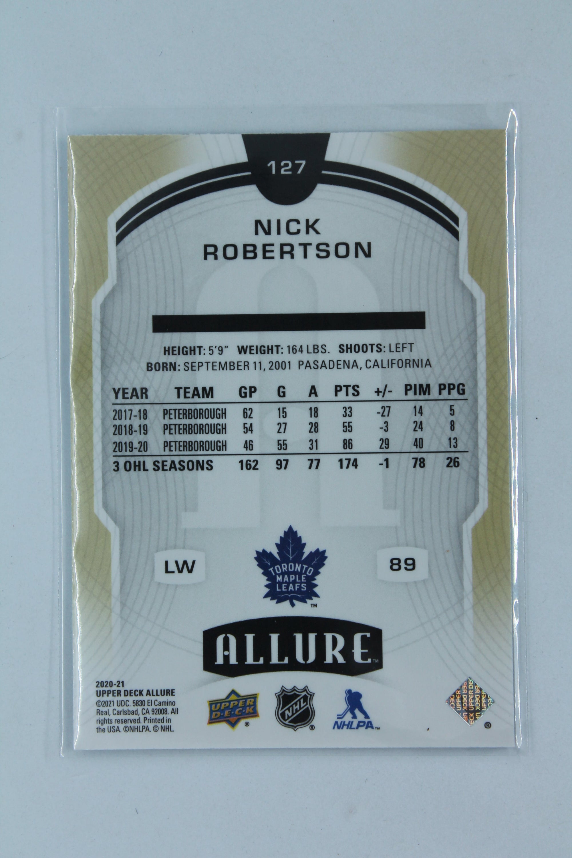 Nick Robertson 2020-21 Upper Deck Allure SP Rookie Card