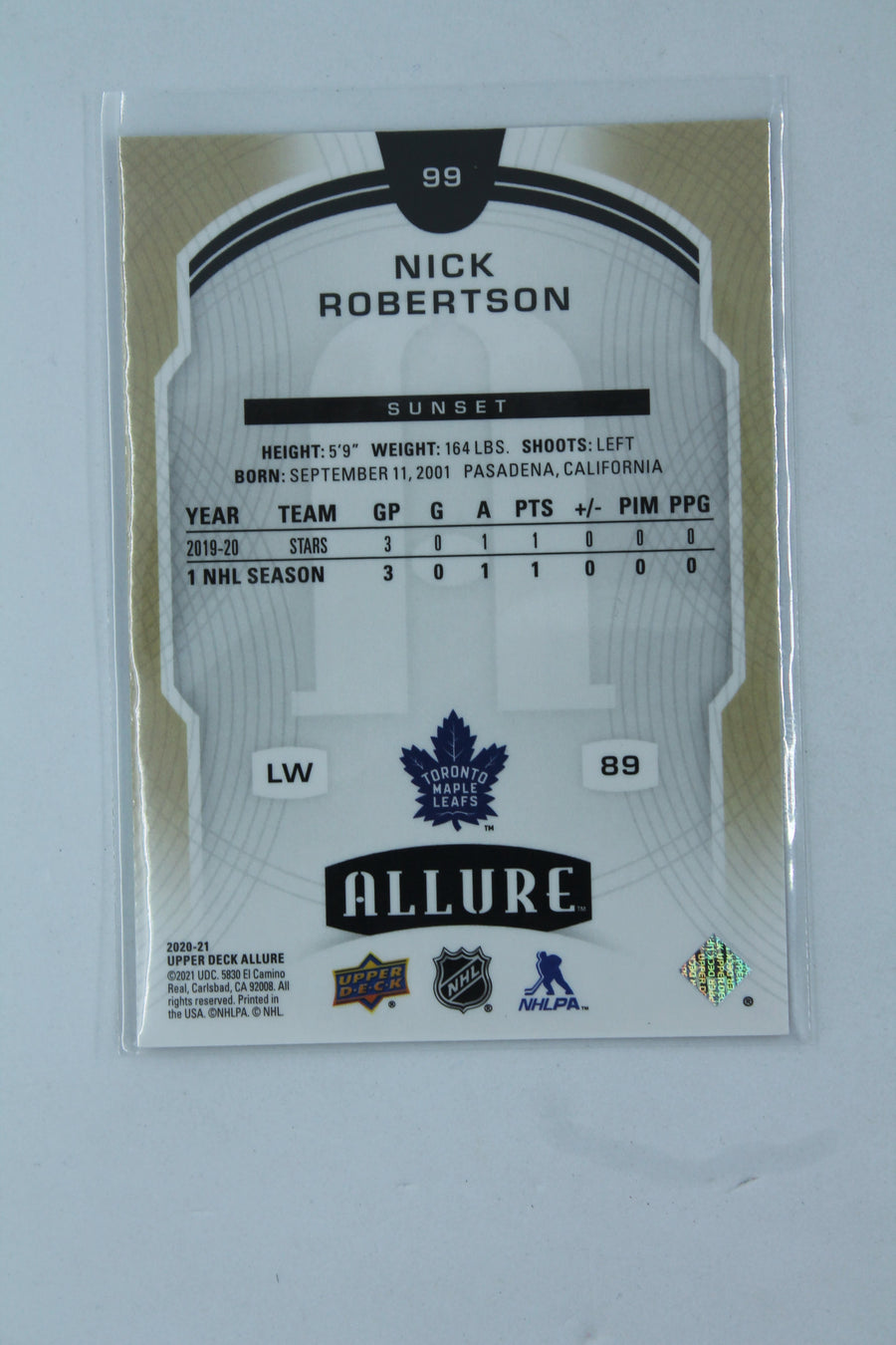 Nick Robertson 2020-21 Upper Deck Allure Sunset Rookie Card