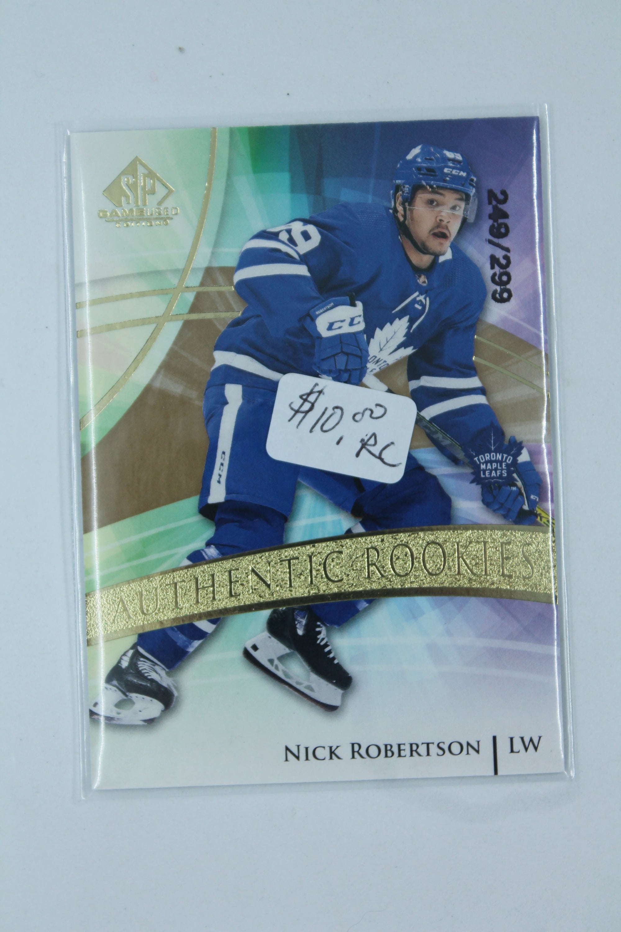 Nick Robertson 2020-21 Upper Deck SP Game Used Golden Burst Rookie Card #249/299