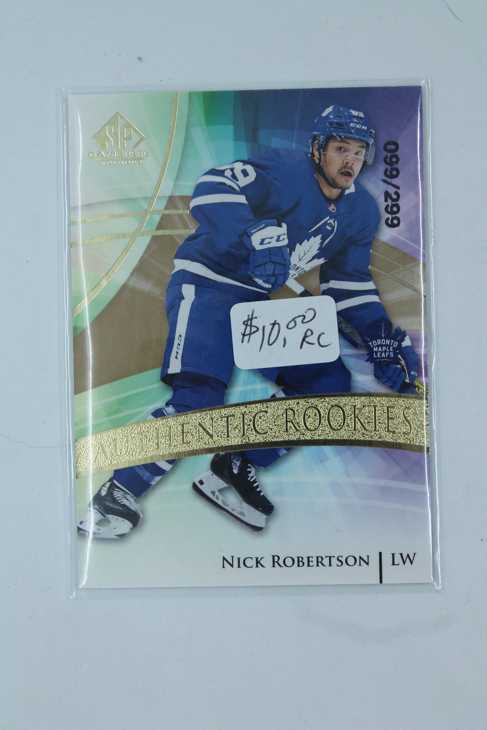 Nick Robertson 2020-21 Upper Deck SP Game Used Golden Burst Rookie Card #99/299