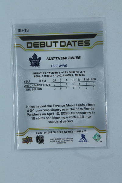 Matthew Knies 2023-24 Upper Deck Series 1 Debut Dates Rookie Card