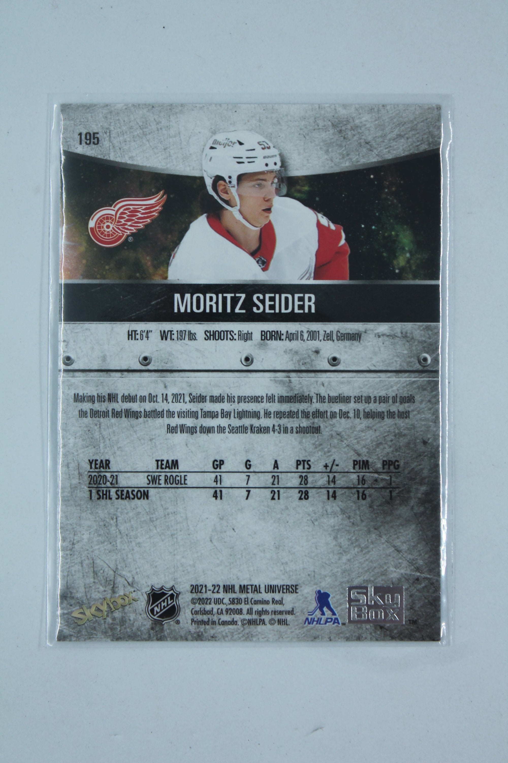 Moritz Seider 2021-22 Skybox Metal Universe Rookie Card