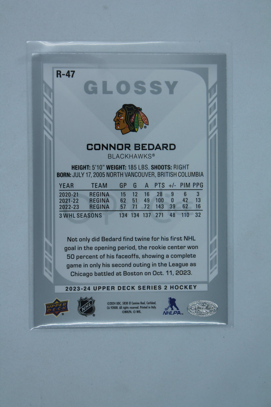 Connor Bedard Rookie Year Upper Deck Series 2 - O-Pee-Chee Glossy #R-47
