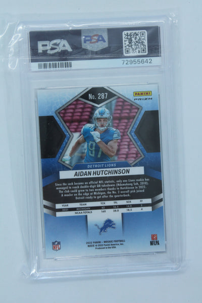 Aidan Hutchinson 2022 Panini Mosaic Green Mosaic Prizm Rookie Card PSA 9