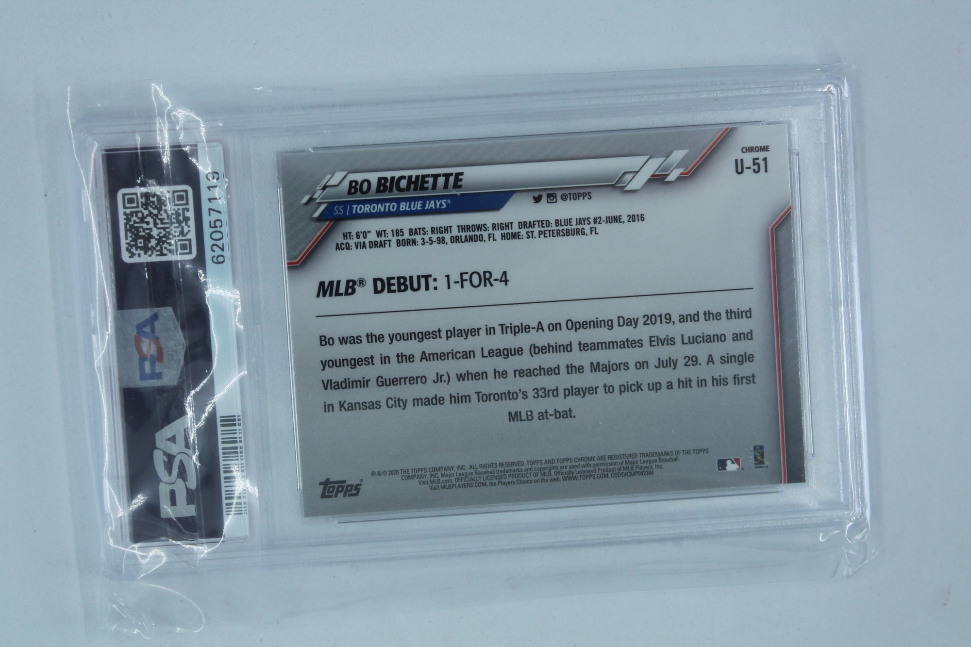 Bo Bichette 2020 Topps Chrome Update Series - Target - Rookie Card PSA Gem MT 10