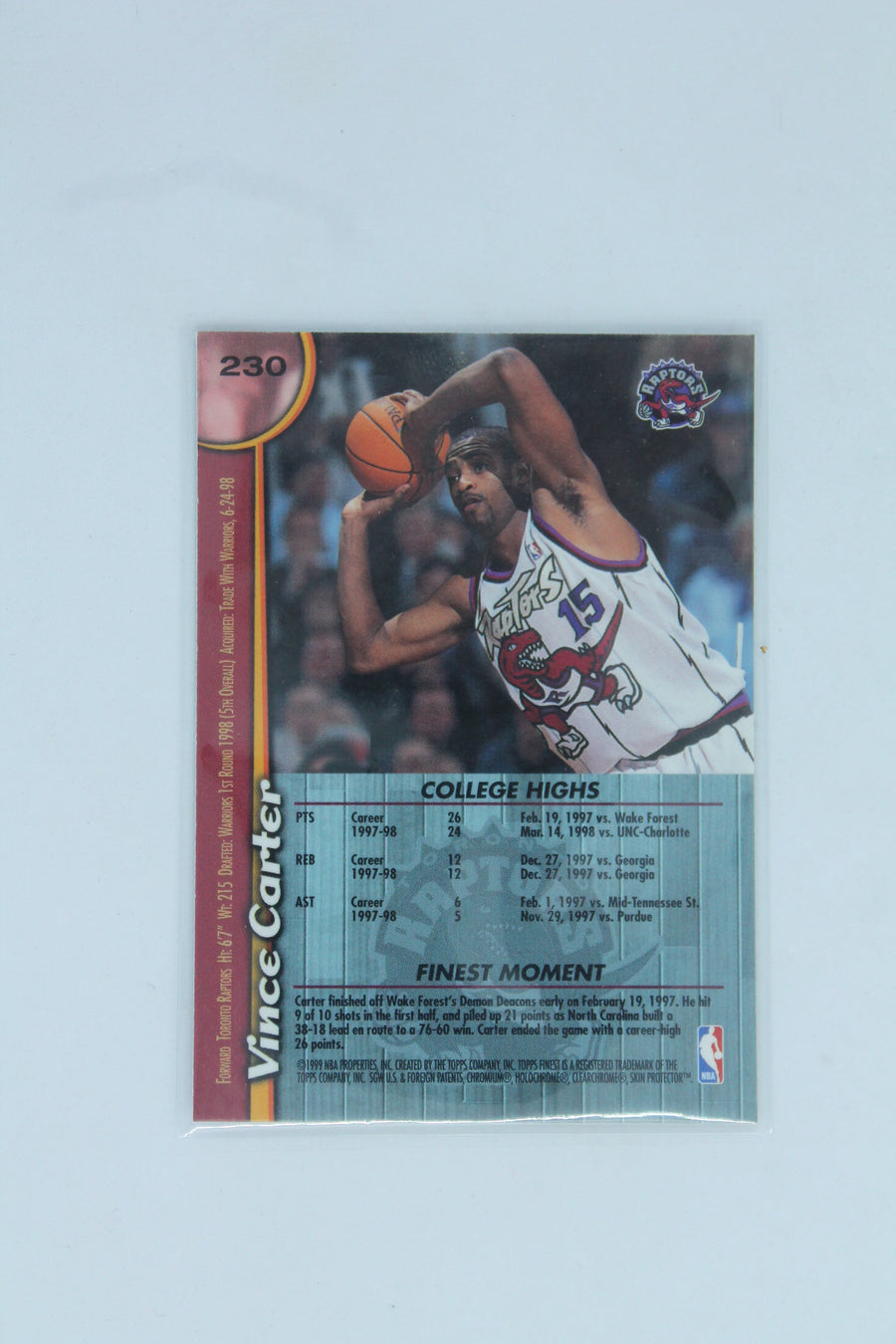Vince Carter 1998-99 Topps Finest Rookie Card