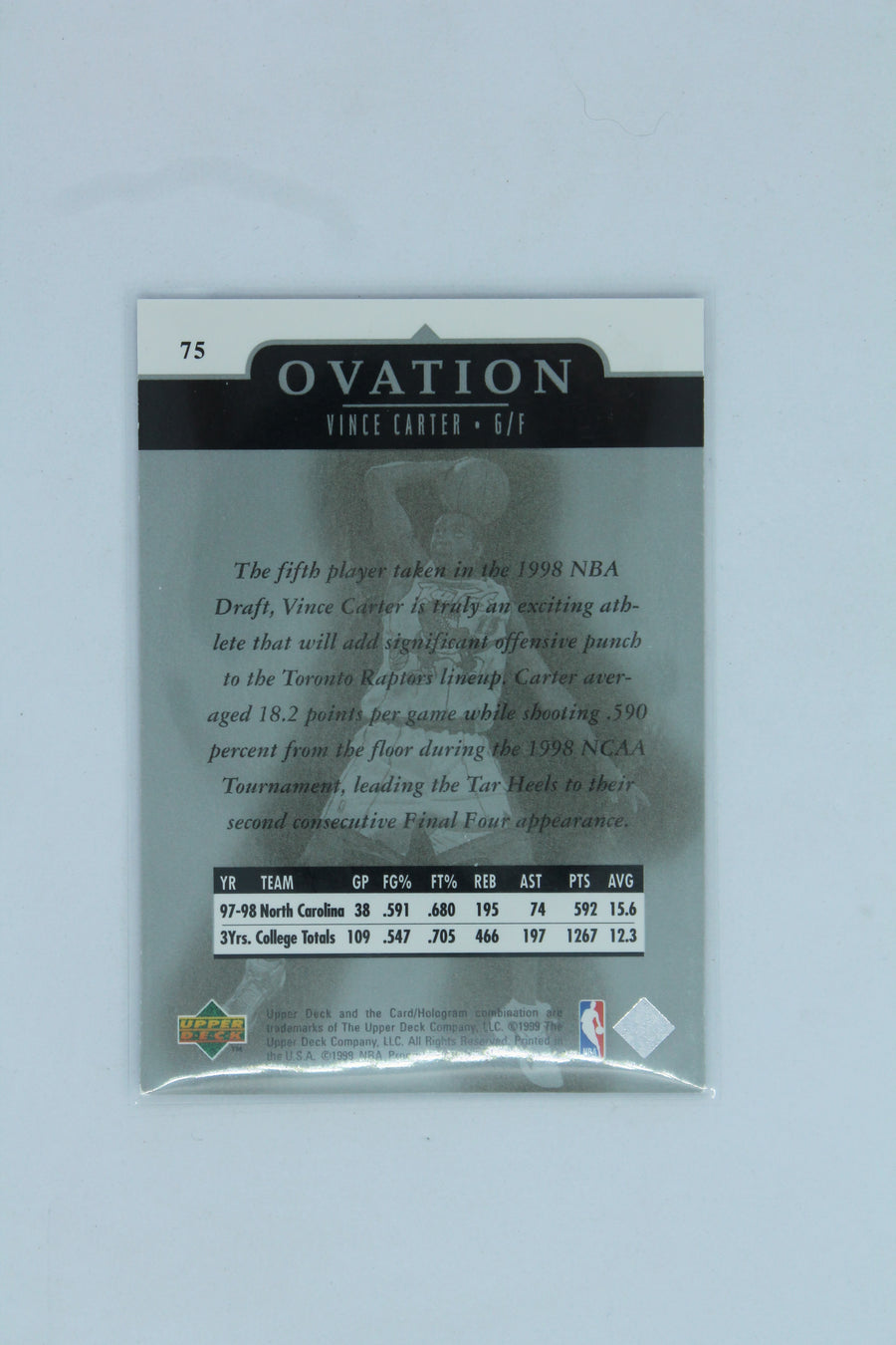 Vince Carter 1998-99 Upper Deck Ovation Rookie Card