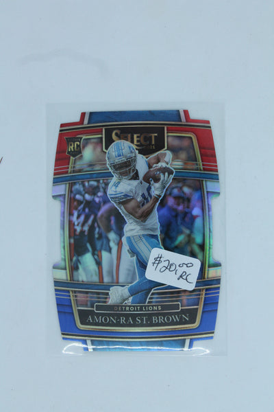 Amon-Ra St. Brown 2021 Panini Select - Red & Blue Die-Cut Concourse Rookie Card