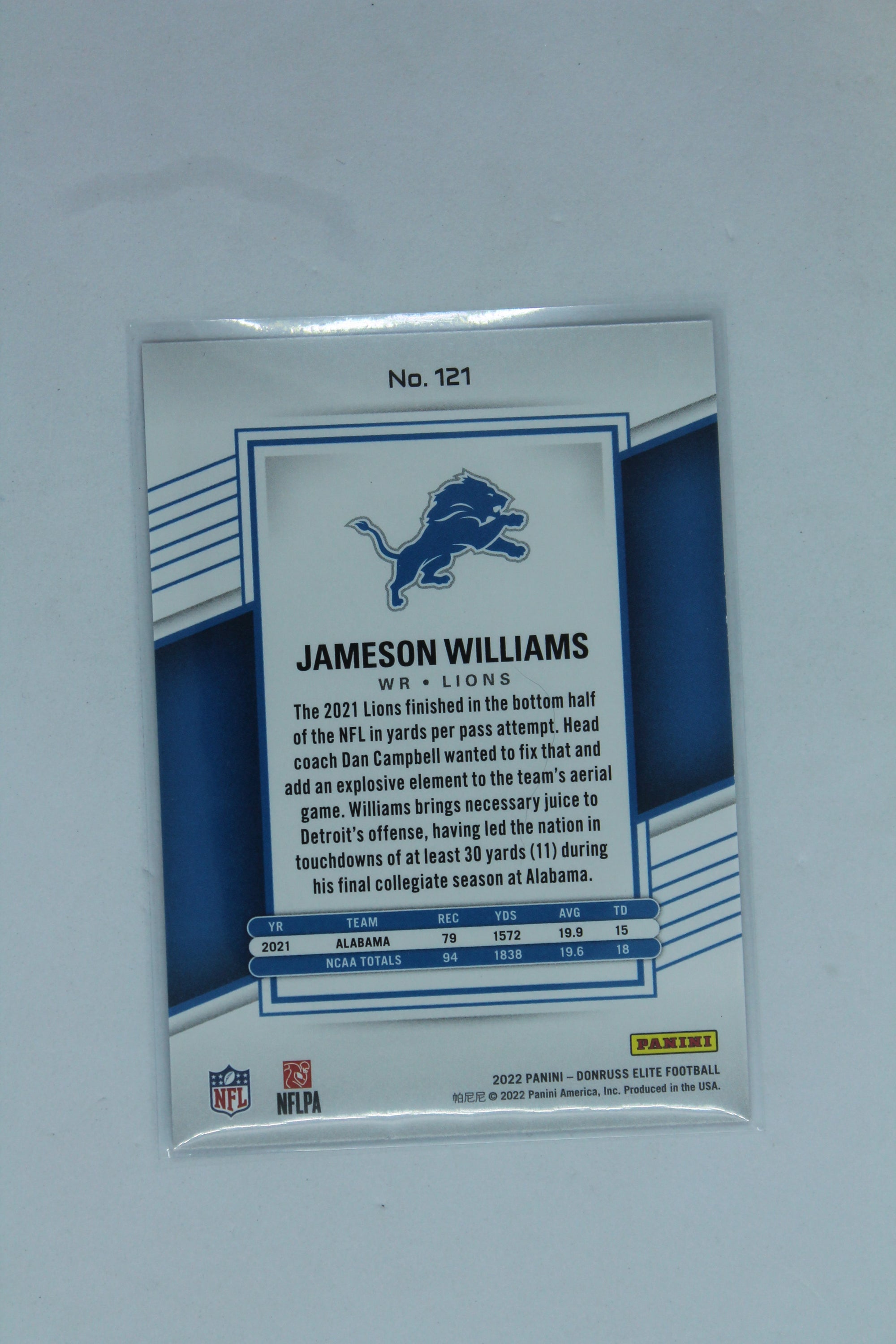 Jameson Williams 2022 Panini Donruss Elite Pink Rookies Rookie Card