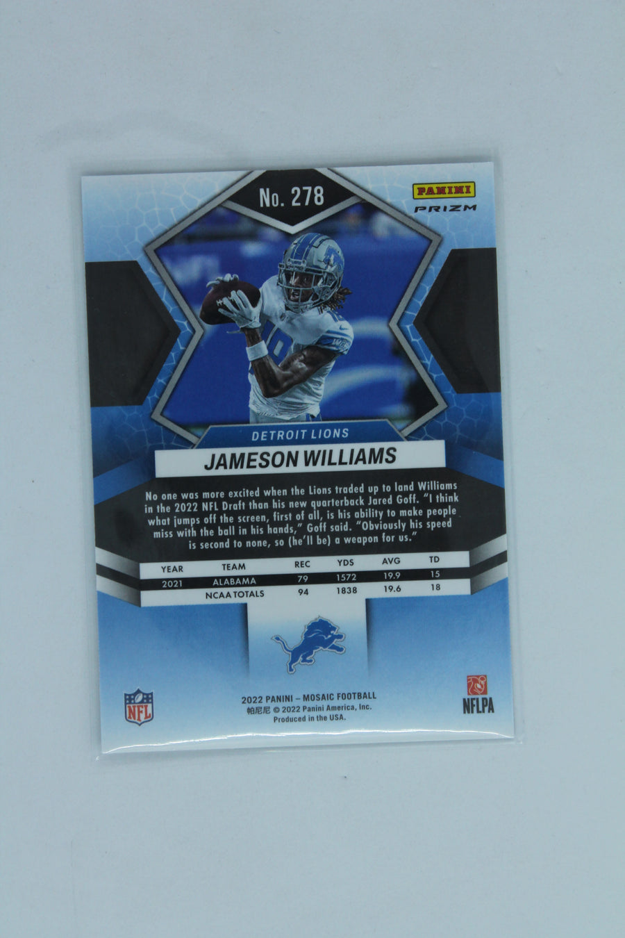 Jameson Williams 2022 Panini Mosaic Prizm NFL Debut -  Rookie Card