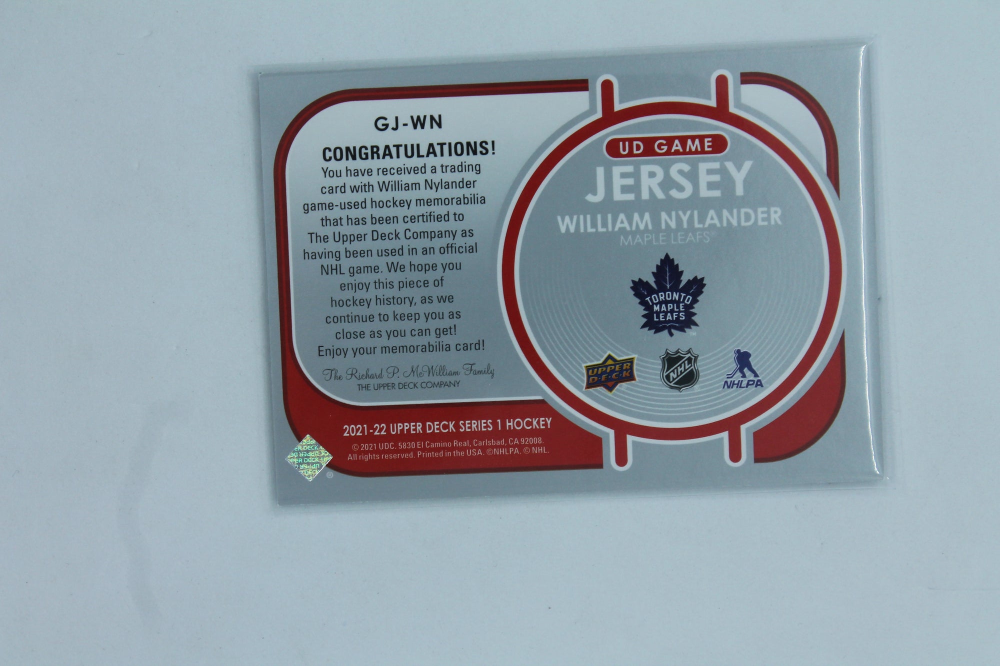 William Nylander 2021-22 Upper Deck Game Jersey Card - Blue