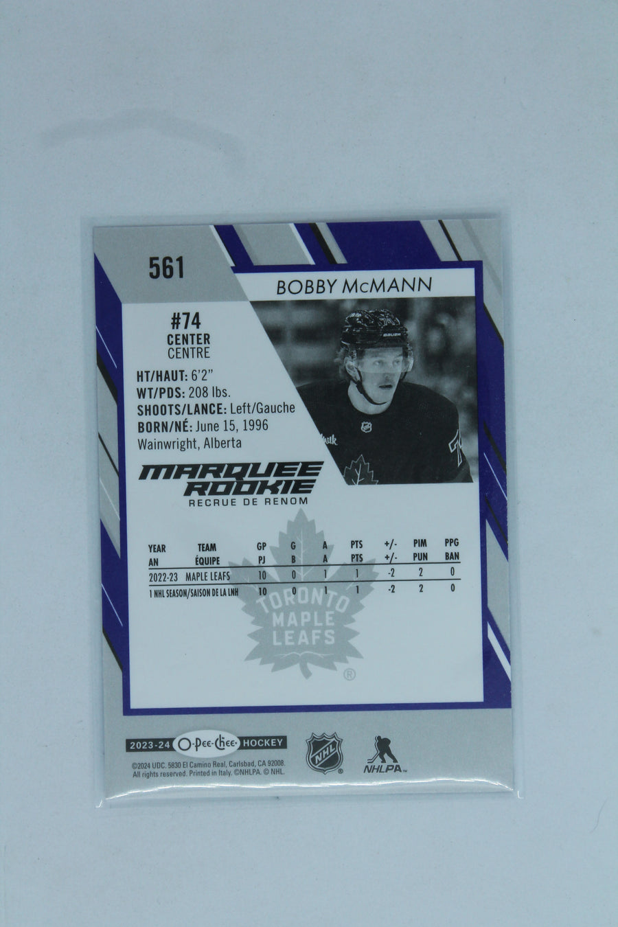 Bobby McMann 2023-24 O-Pee-Chee Blue Border Marquee Rookie Rookie Card