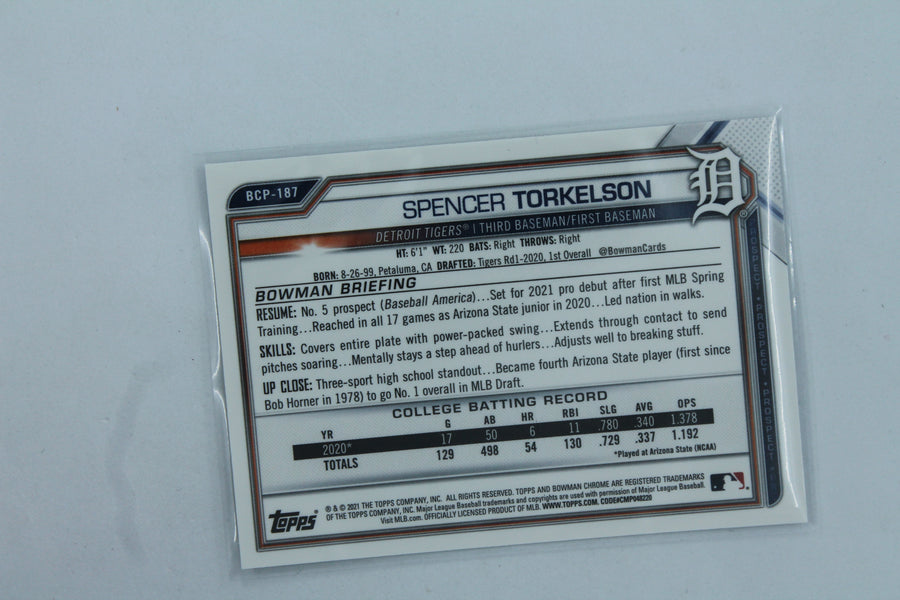 Spencer Torkelson  2021 Bowman - Chrome Prospects Mega Box Mojo Refractor #BCP-187.1 PRC