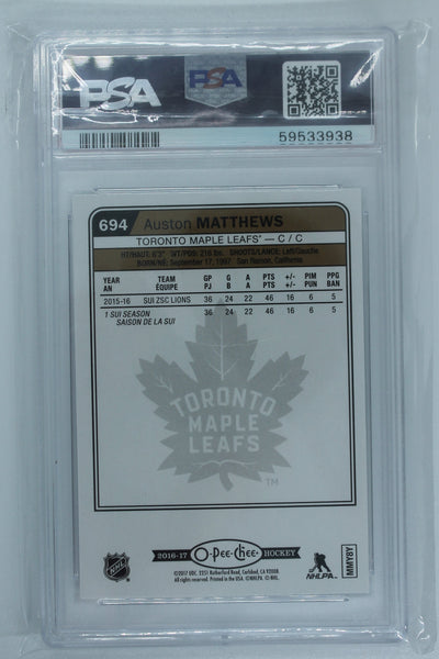 Auston Matthews 2016-17 O-Pee-Chee Update Rainbow Foil Rookie Card PSA 9