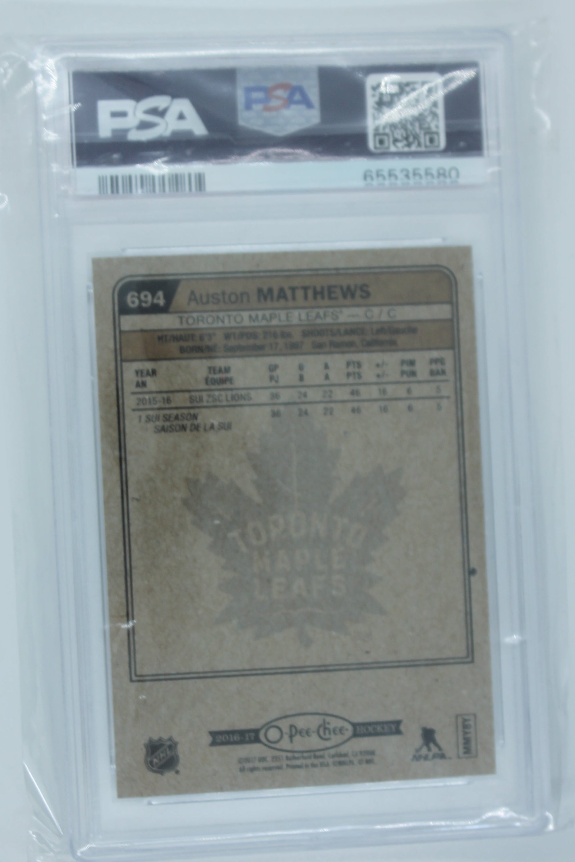 Auston Matthews 2016-17 O-Pee-Chee Update Rookie Card PSA 9