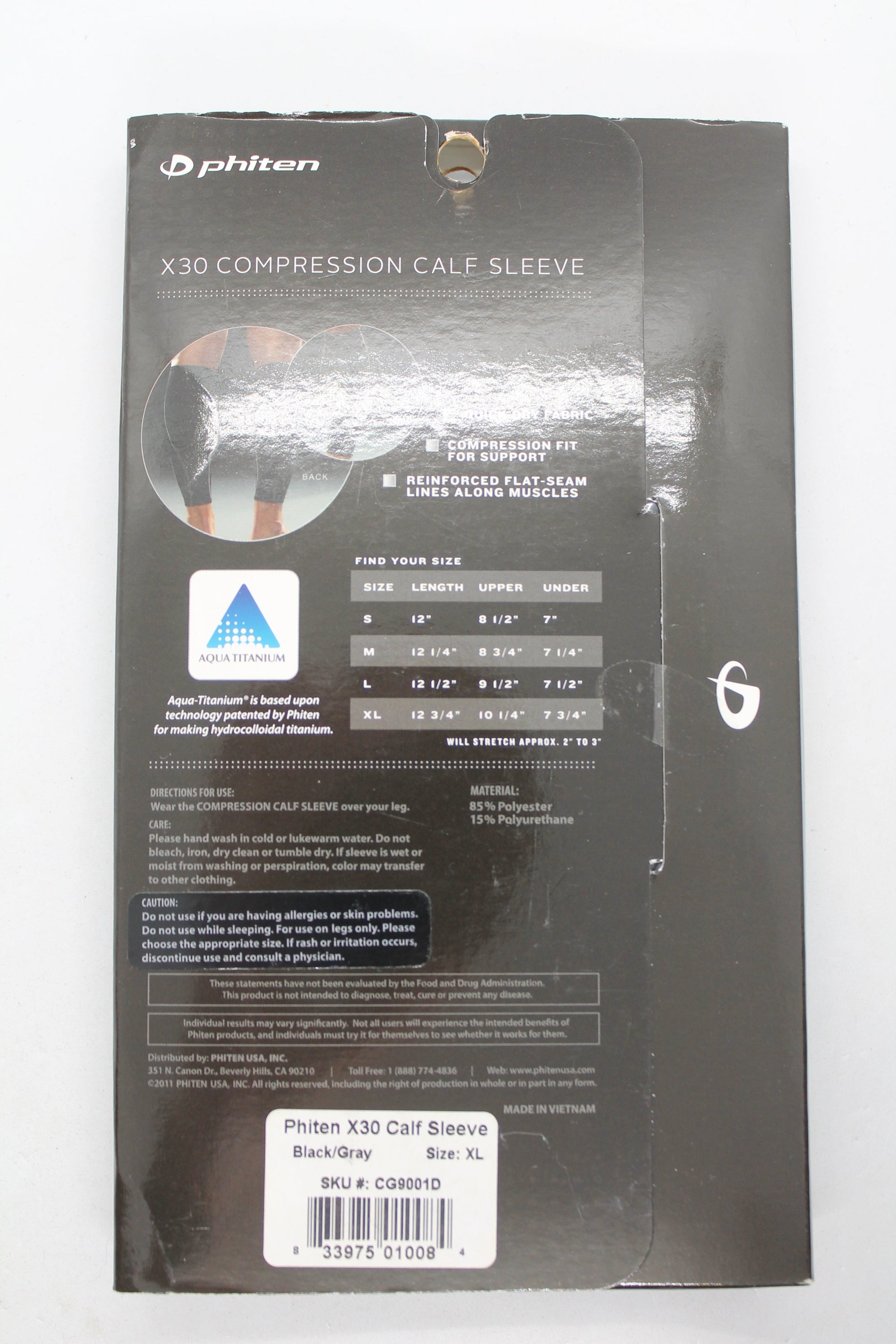 Phiten X30 Compression Calf Sleeve - Black - XLarge (1 Pair)
