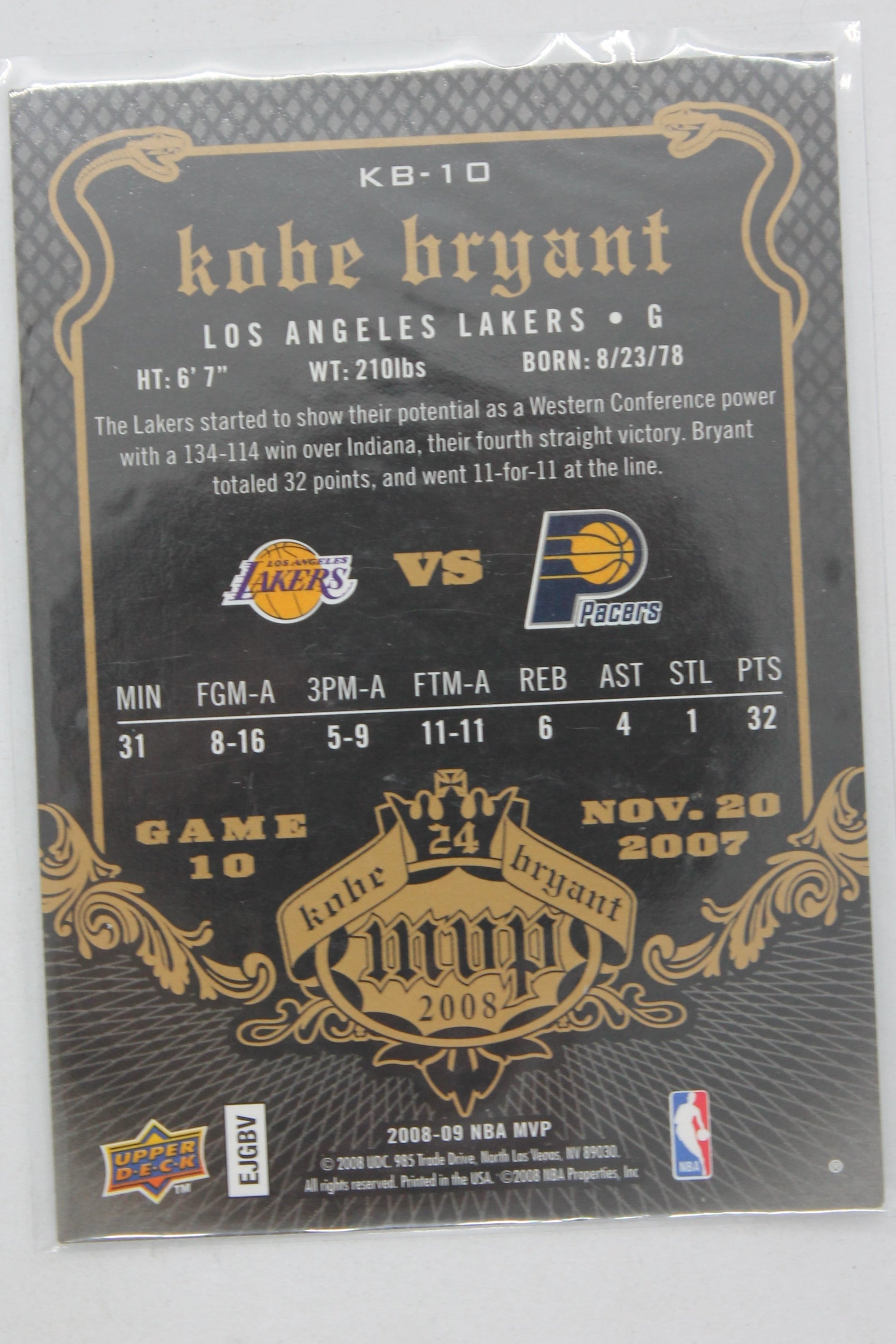 2008-09 Upper Deck MVP - Kobe Bryant MVP - Black Border #KB-10 Kobe Bryant
