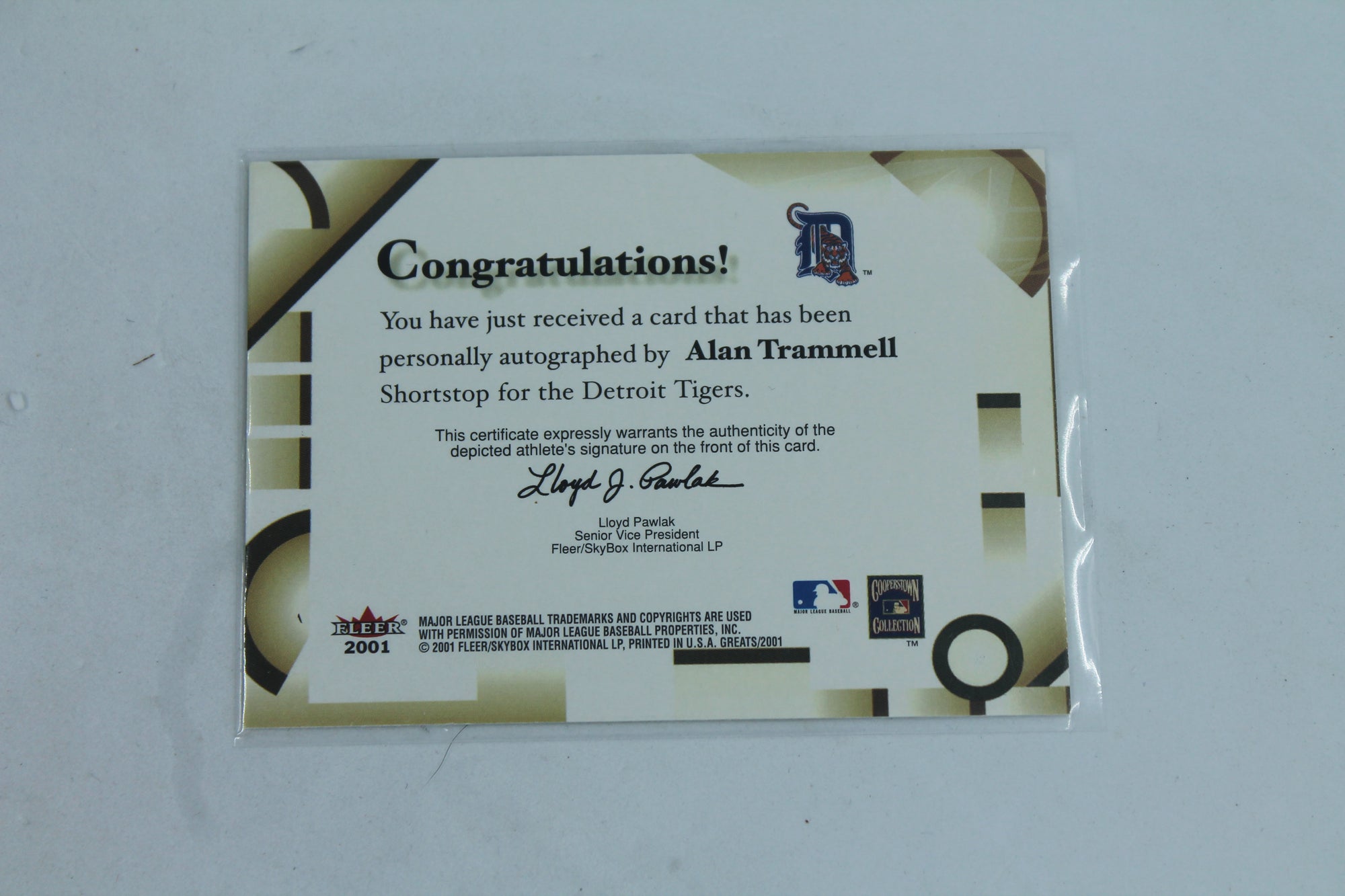ALAN TRAMMELL 2001 FLEER GREATS OF THE GAME CERTIFIED AUTOGRAPH TIGERS AUTO